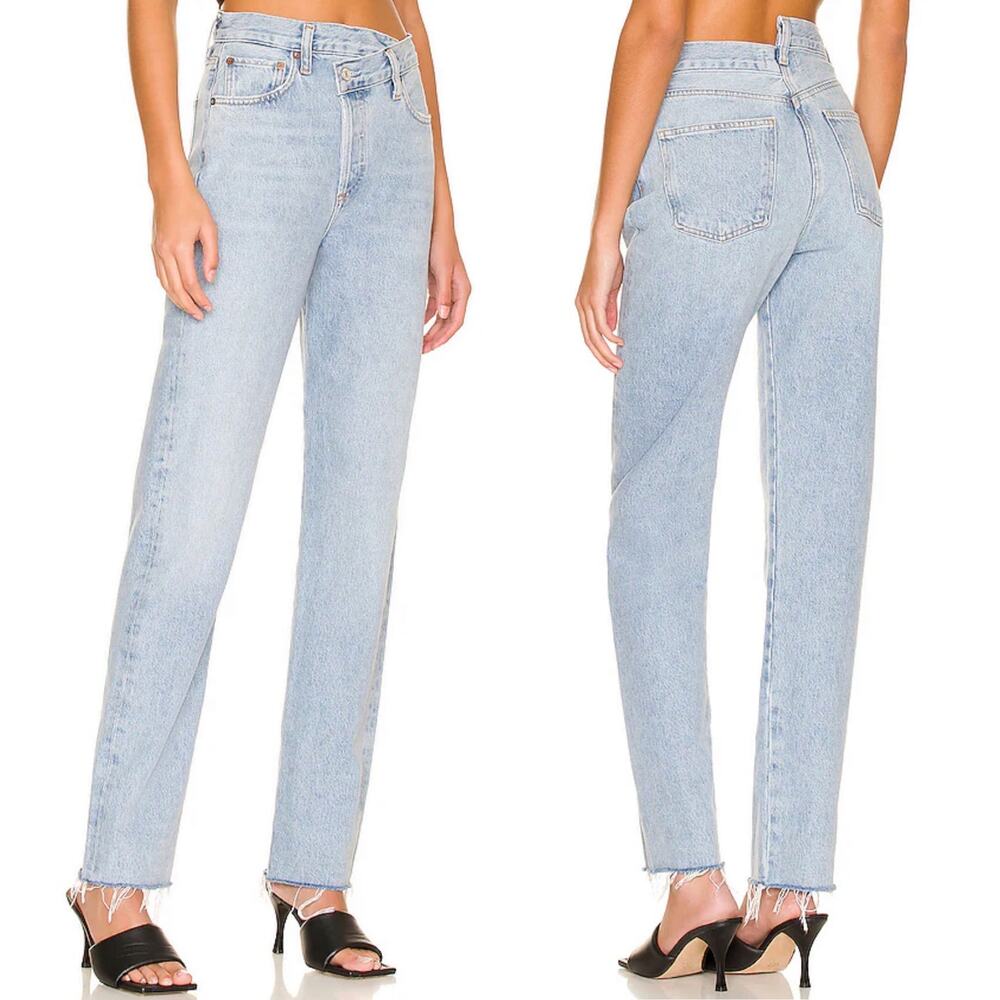 AGOLDE Criss Cross Straight Jeans Dimension Light Wash Raw Hem Size 32